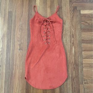 Vintage Rust Lace-Up Mini Dress
